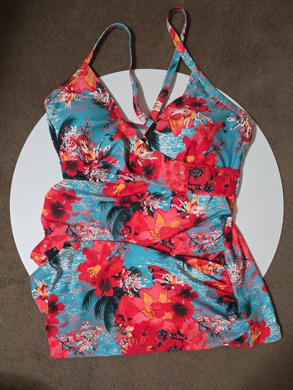 RELLECIGA Red & Teal Floral One-Piece Tankini Top